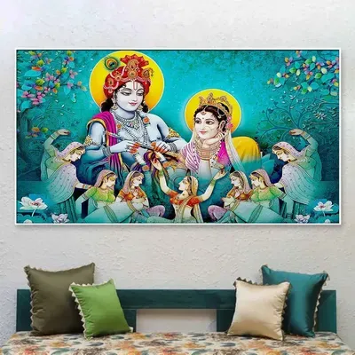 Big Panoramic Radha Krishna Canvas Wall Painting