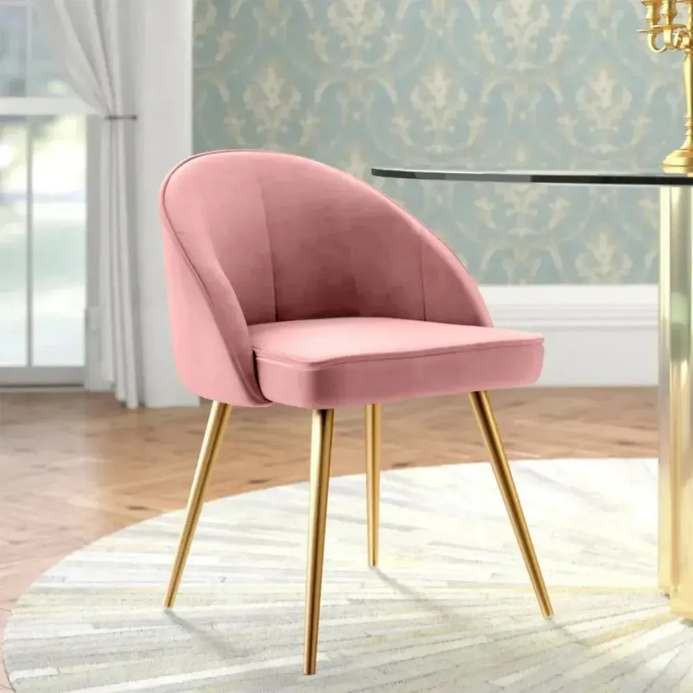 Golden Legged Luxury Pink Velvet Accent Chair Single Piece