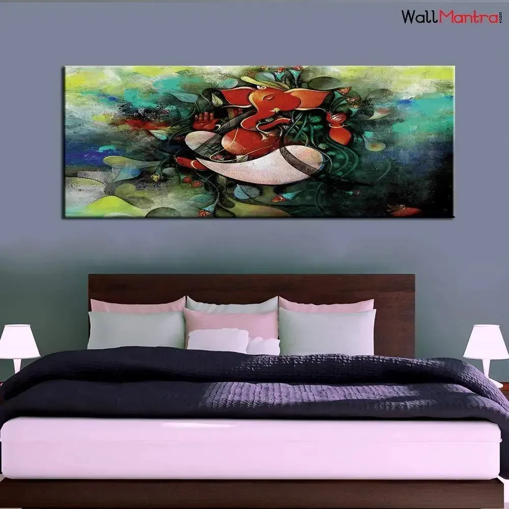 Hand Painted Ganesha Indian Devotional Canvas Painting