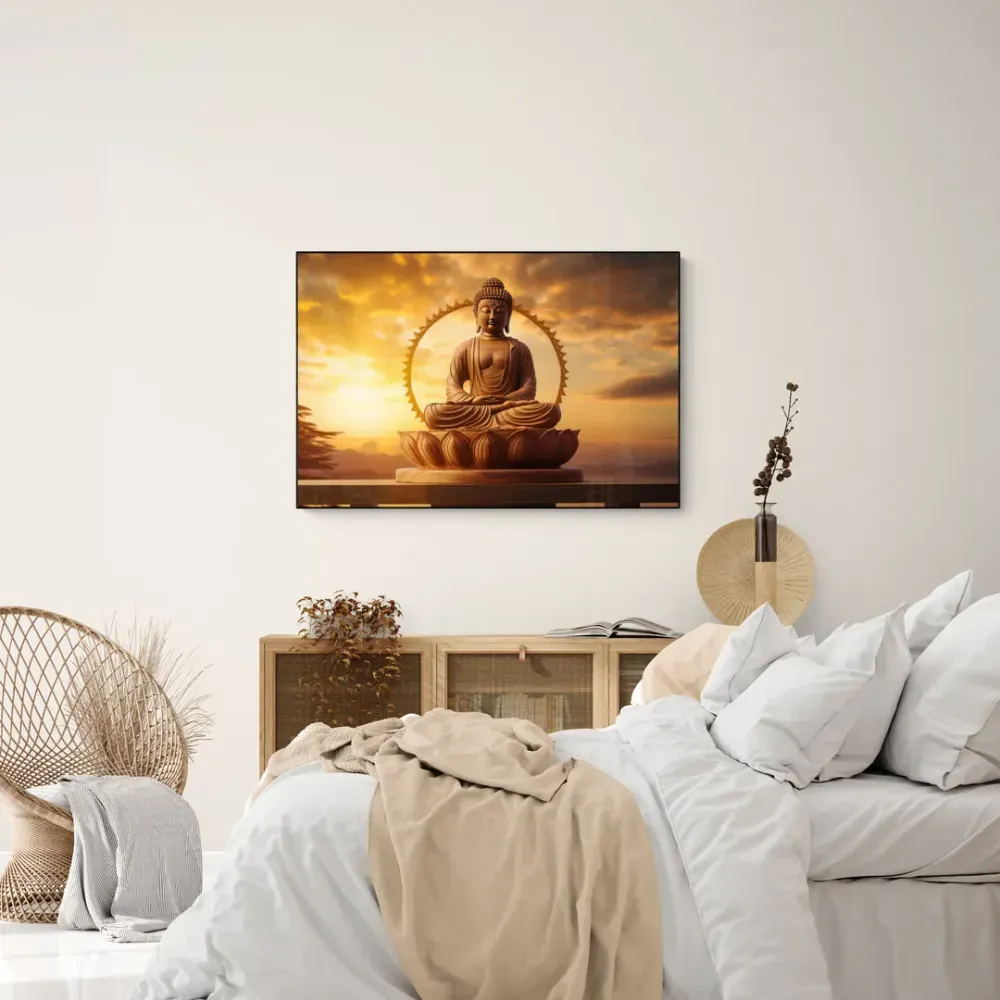 Meditation on Saffron Buddha Canvas Wall Painting