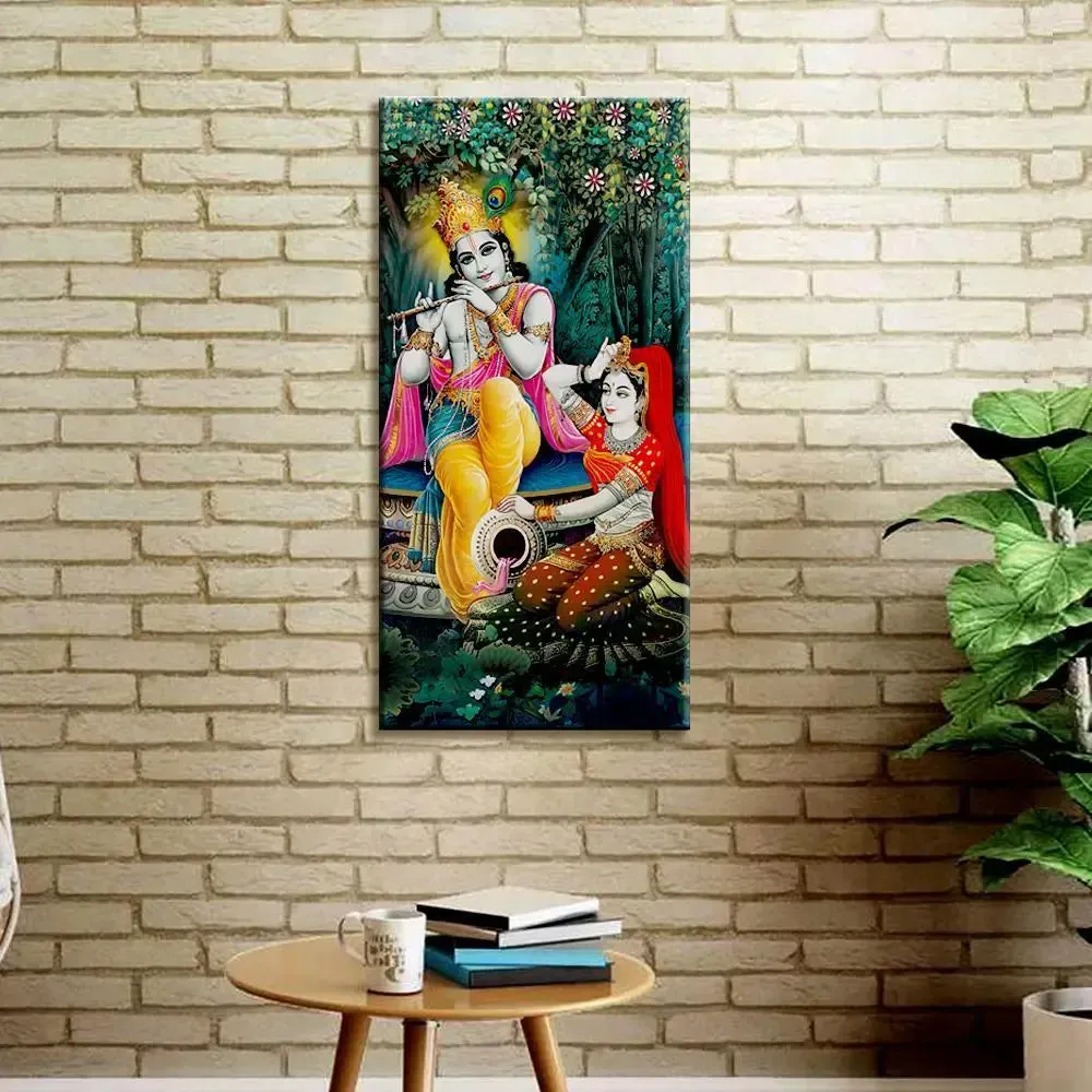 Radha Krishna in Garden Canvas Printed Wall Painting