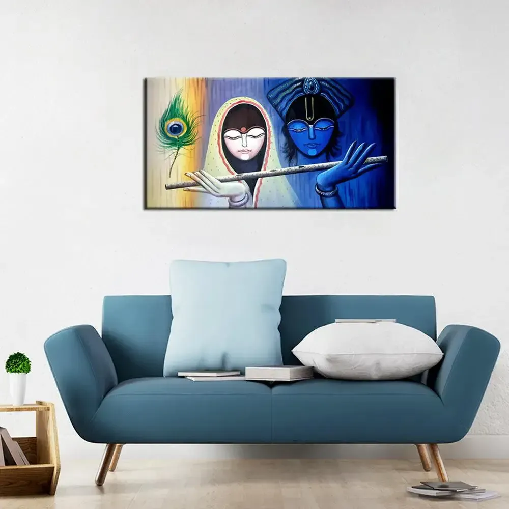 Radha Krishna With Flute Canvas Wall Painting