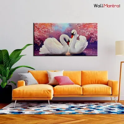 Romantic Couple of Swans Canvas Wall Painting &amp; Wall Art