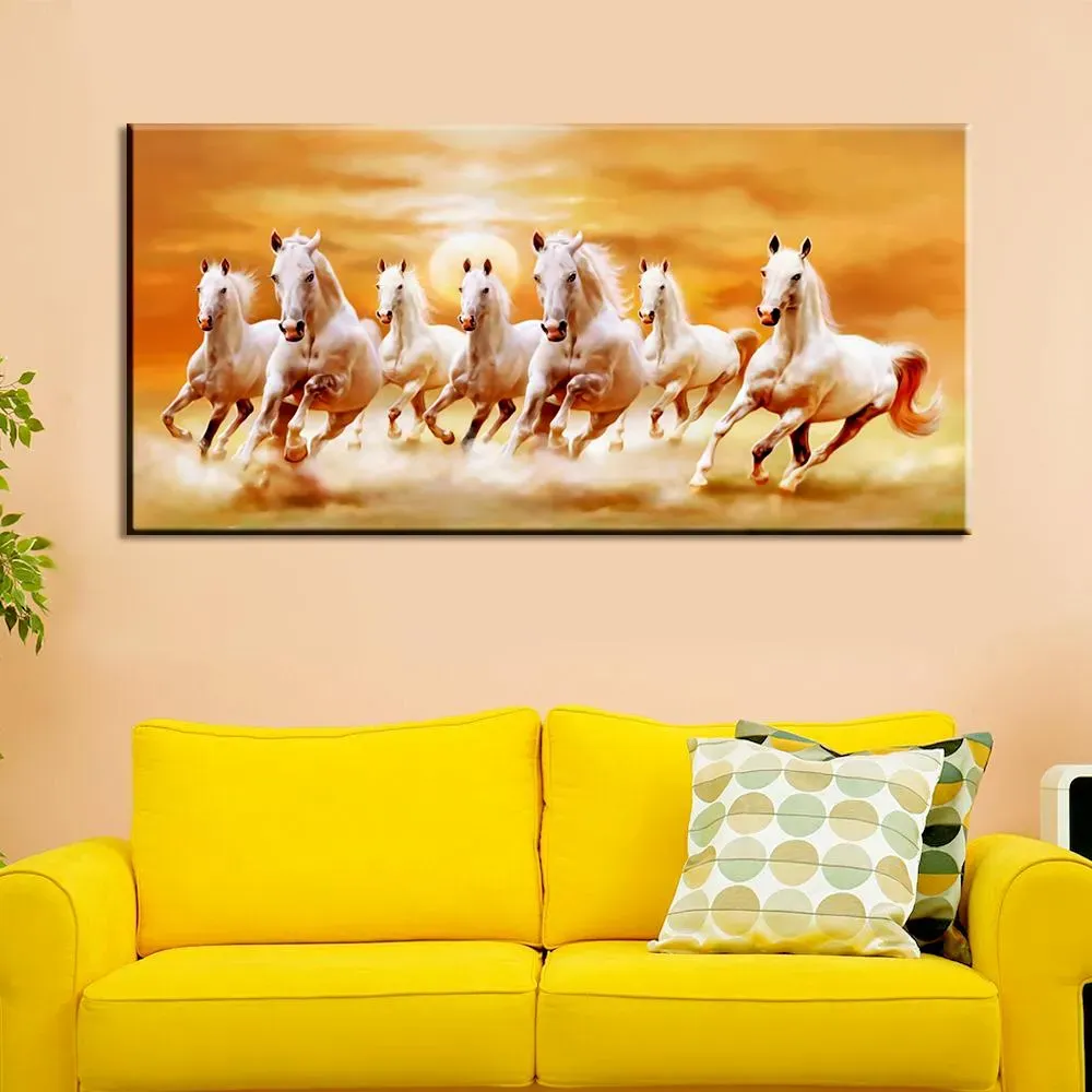 Seven Horses Panoramic Canvas Wall Painting